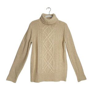 J.Crew Cambridge Cable Knit Wool Blend Turtleneck Sweater in Tan - Sz M - New
